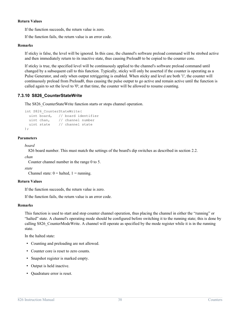 10 s826_counterstatewrite, S826_counterstatewrite | Sensoray 826 User Manual | Page 43 / 76
