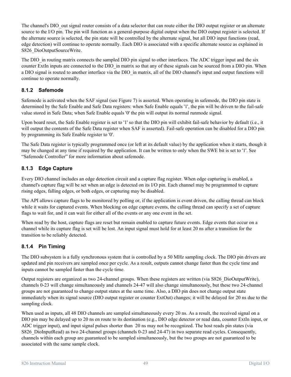 2 safemode, 3 edge capture, 4 pin timing | Safemode, Edge capture, Pin timing | Sensoray 826 User Manual | Page 54 / 76