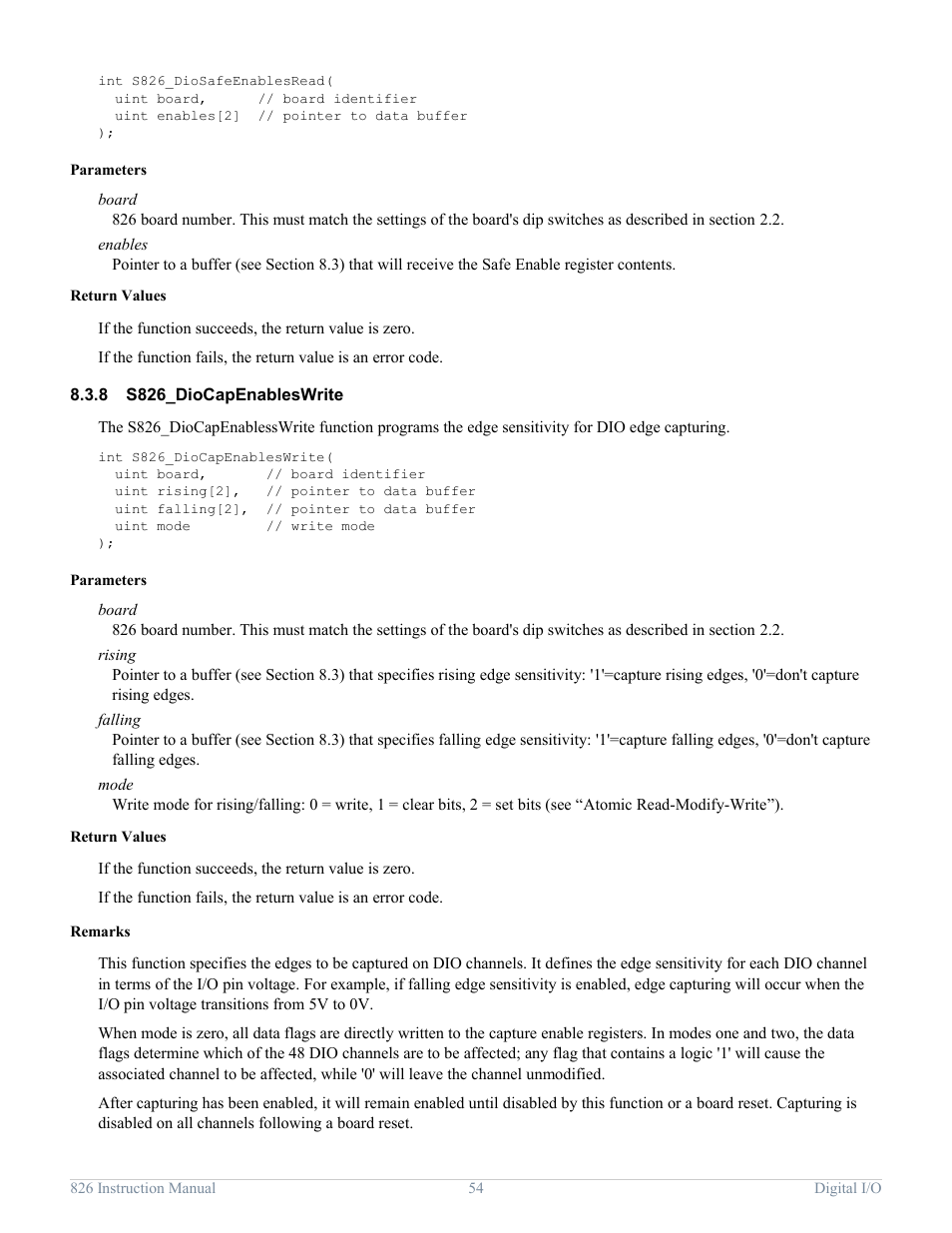 8 s826_diocapenableswrite, S826_diocapenableswrite | Sensoray 826 User Manual | Page 59 / 76