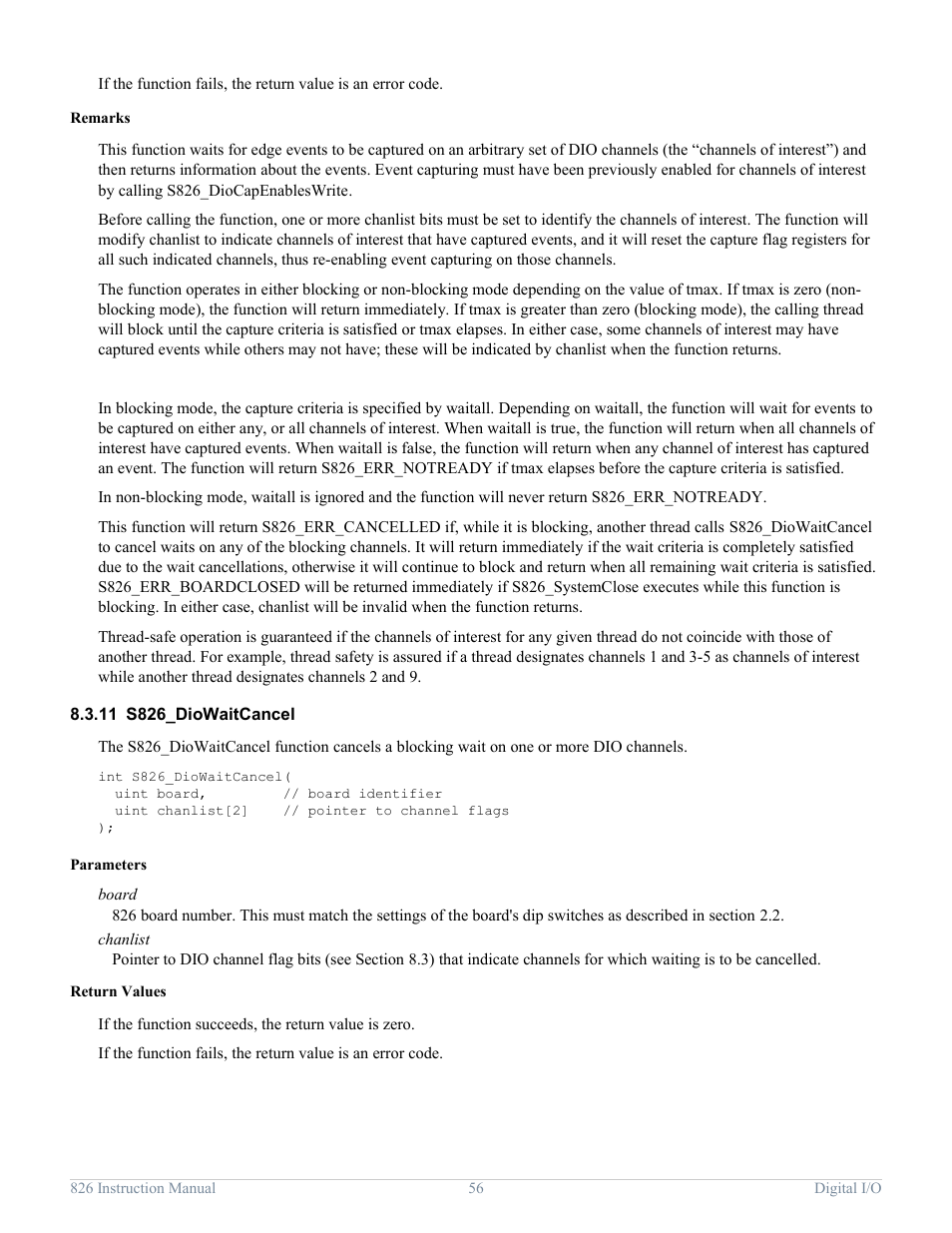 11 s826_diowaitcancel, S826_diowaitcancel | Sensoray 826 User Manual | Page 61 / 76