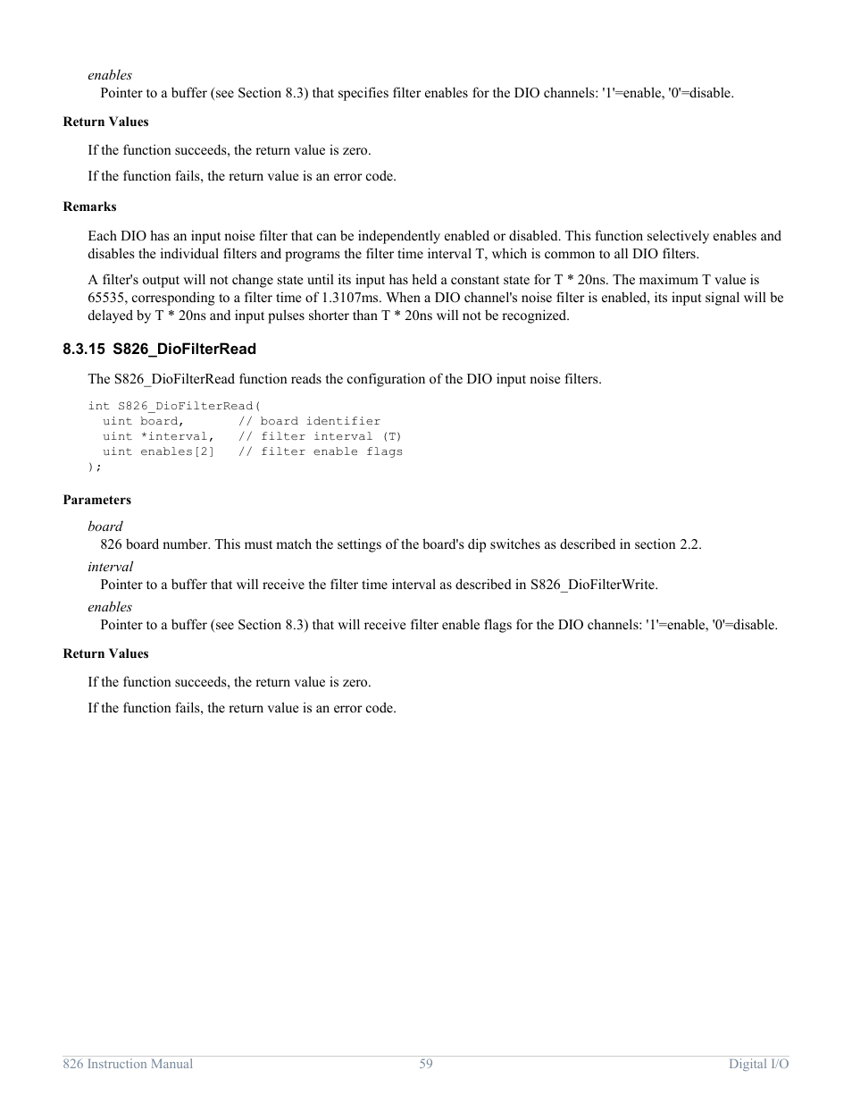 15 s826_diofilterread, S826_diofilterread | Sensoray 826 User Manual | Page 64 / 76