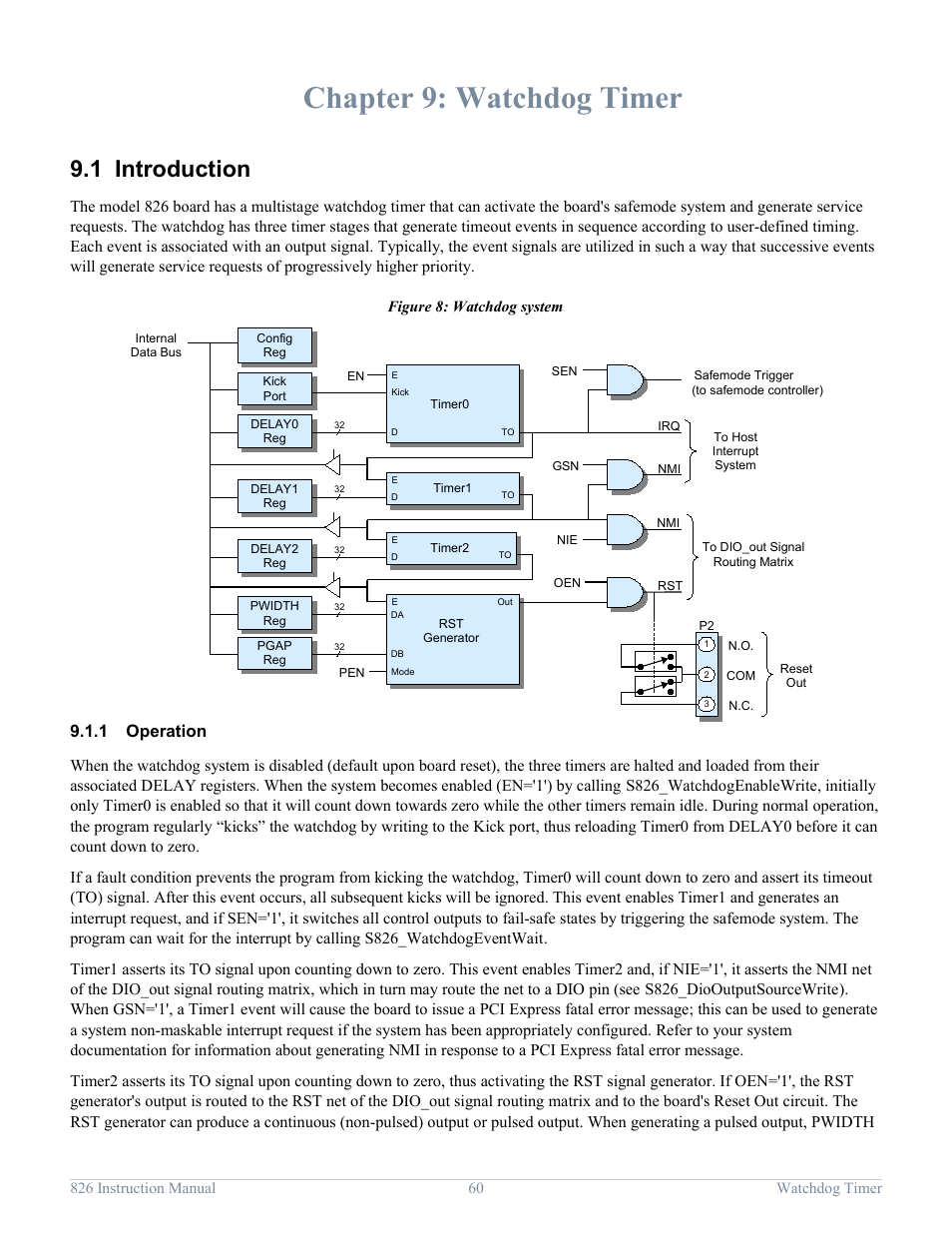 Chapter 9: watchdog timer, 1 introduction, 1 operation | Watchdog timer, Introduction, Operation | Sensoray 826 User Manual | Page 65 / 76