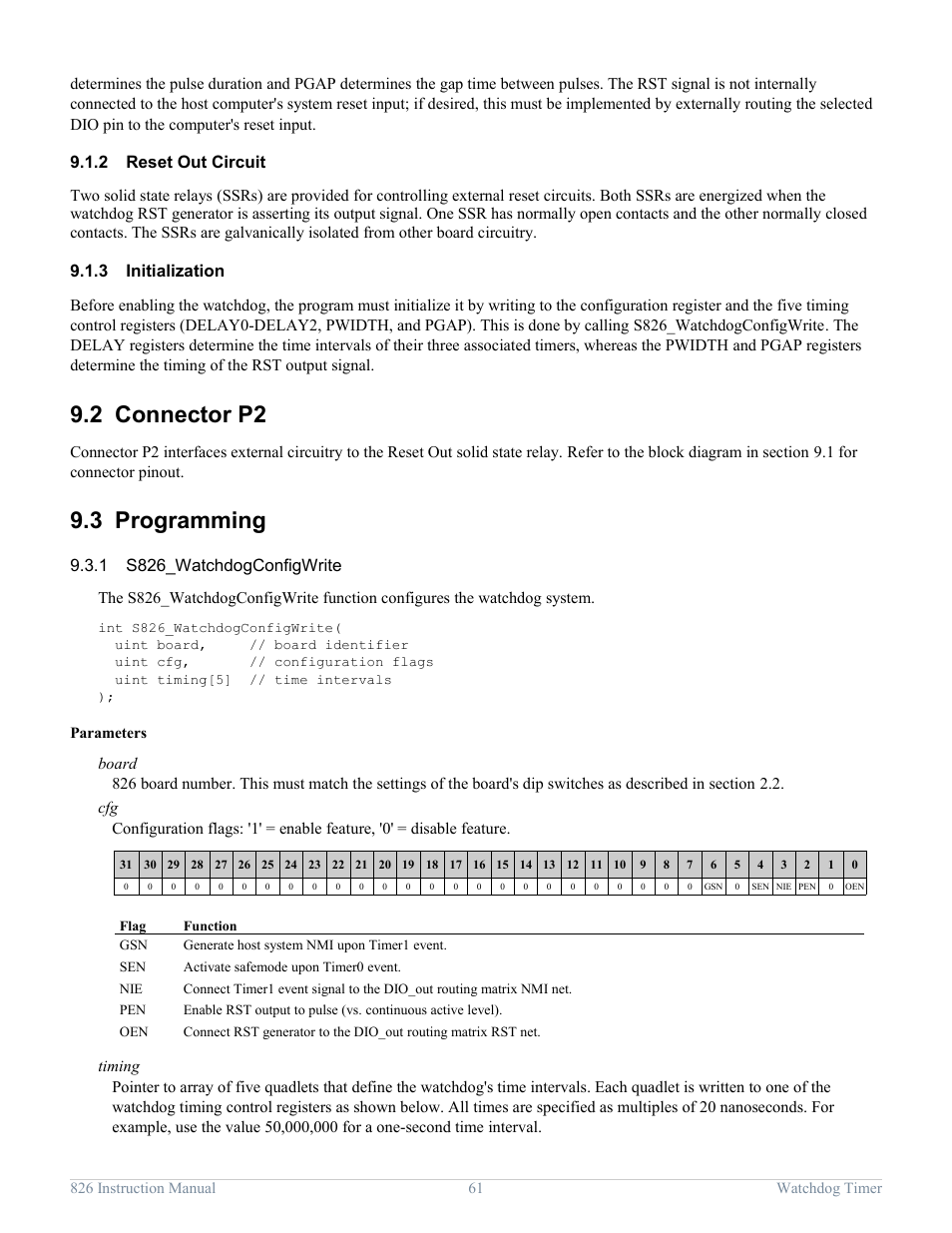 2 reset out circuit, 3 initialization, 2 connector p2 | 3 programming, 1 s826_watchdogconfigwrite, Reset out circuit, Initialization, Connector p2, Programming, S826_watchdogconfigwrite | Sensoray 826 User Manual | Page 66 / 76