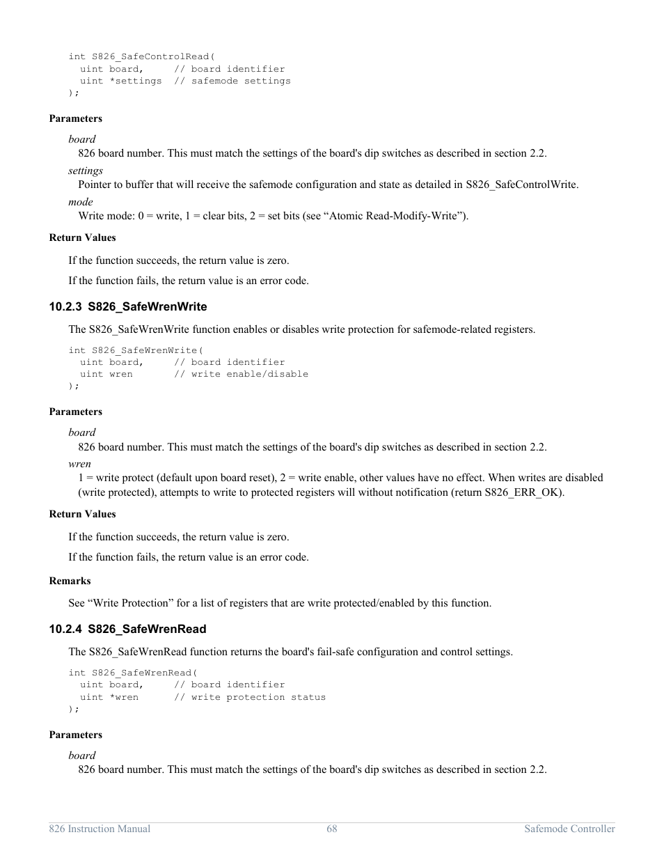 3 s826_safewrenwrite, 4 s826_safewrenread, S826_safewrenwrite | S826_safewrenread, S826_safewrenwrite) | Sensoray 826 User Manual | Page 73 / 76
