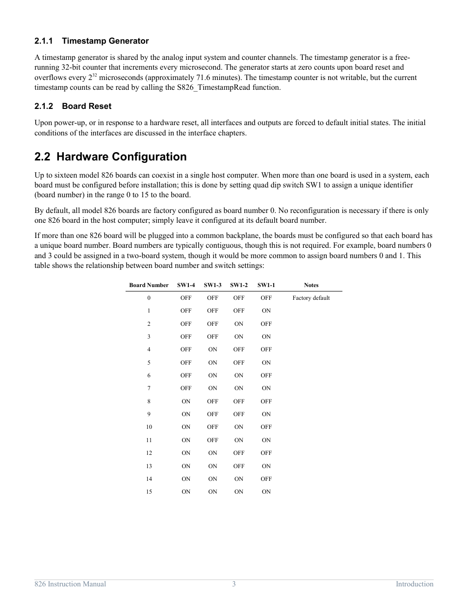 1 timestamp generator, 2 board reset, 2 hardware configuration | Timestamp generator, Board reset, Hardware configuration | Sensoray 826 User Manual | Page 8 / 76