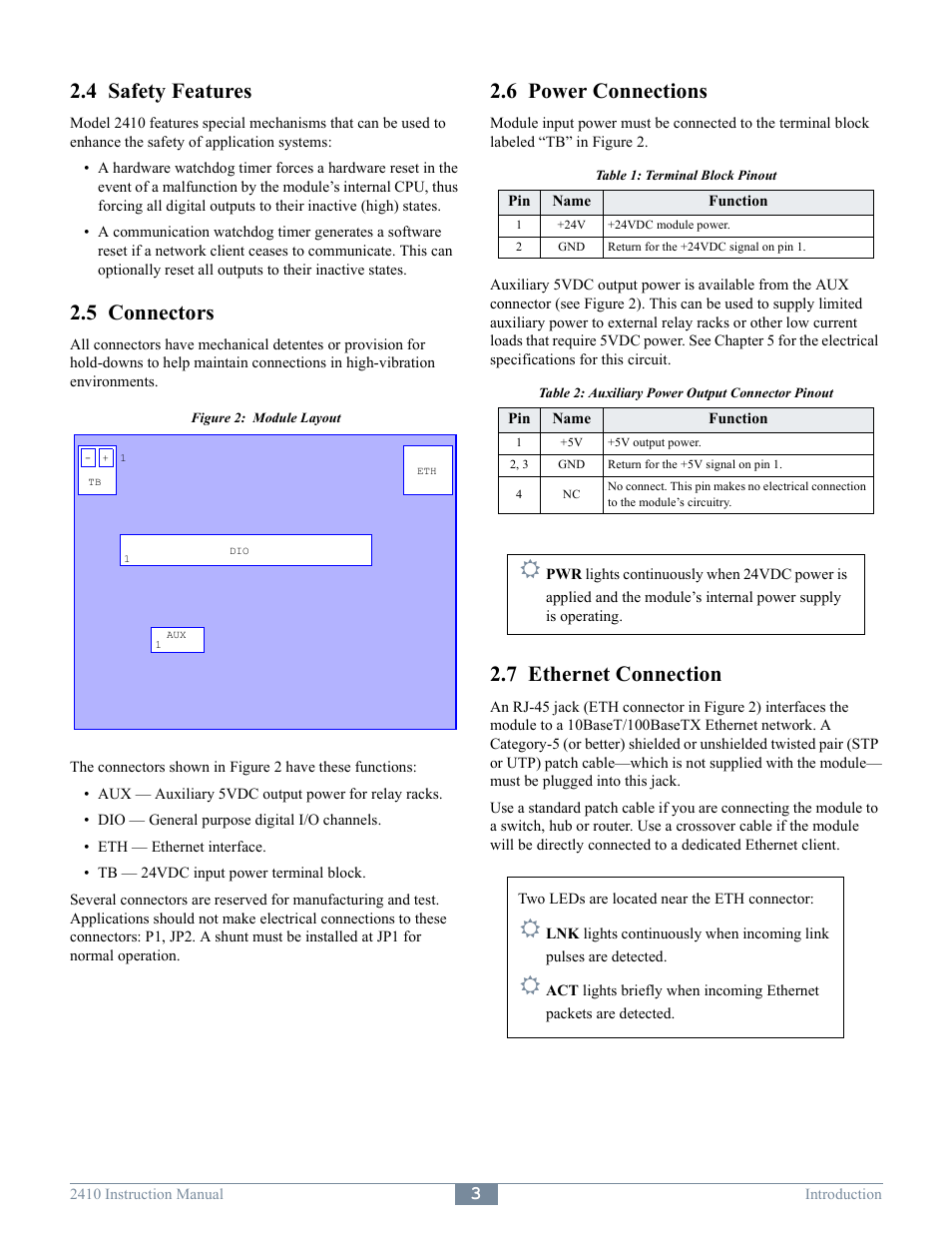 4 safety features, 5 connectors, 6 power connections | 7 ethernet connection | Sensoray 2410 User Manual | Page 5 / 9