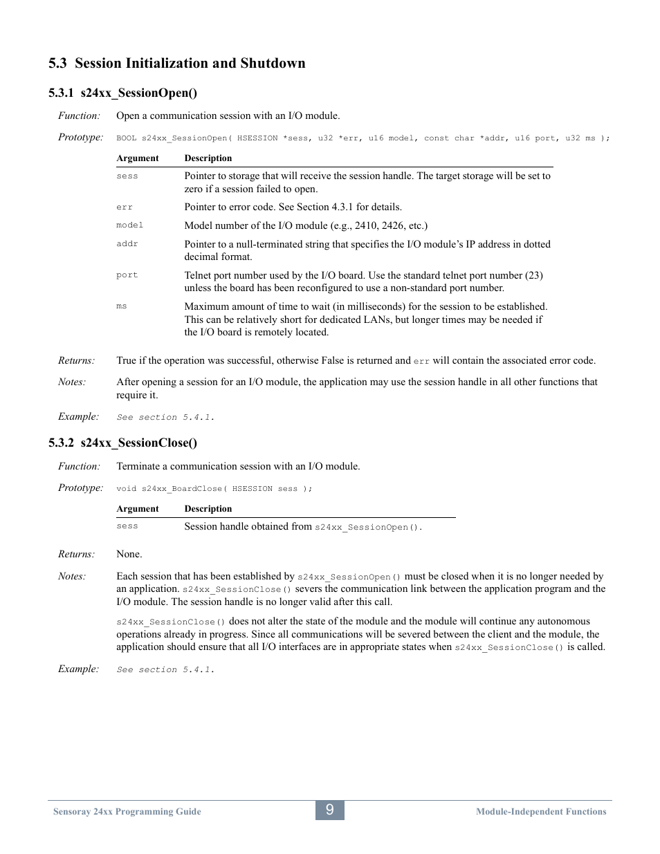 3 session initialization and shutdown | Sensoray 2410 API User Manual | Page 13 / 39