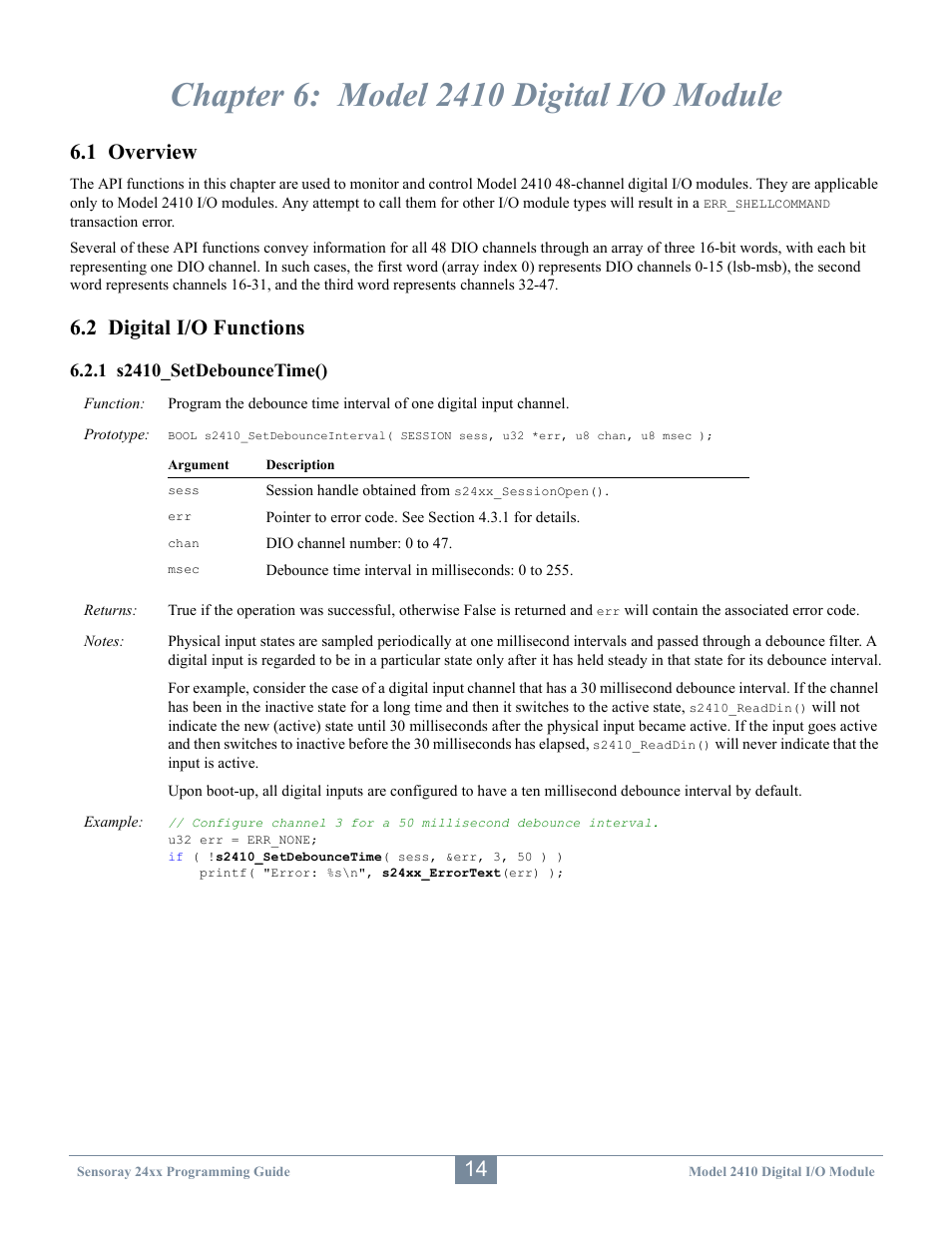 1 overview, 2 digital i/o functions | Sensoray 2410 API User Manual | Page 18 / 39