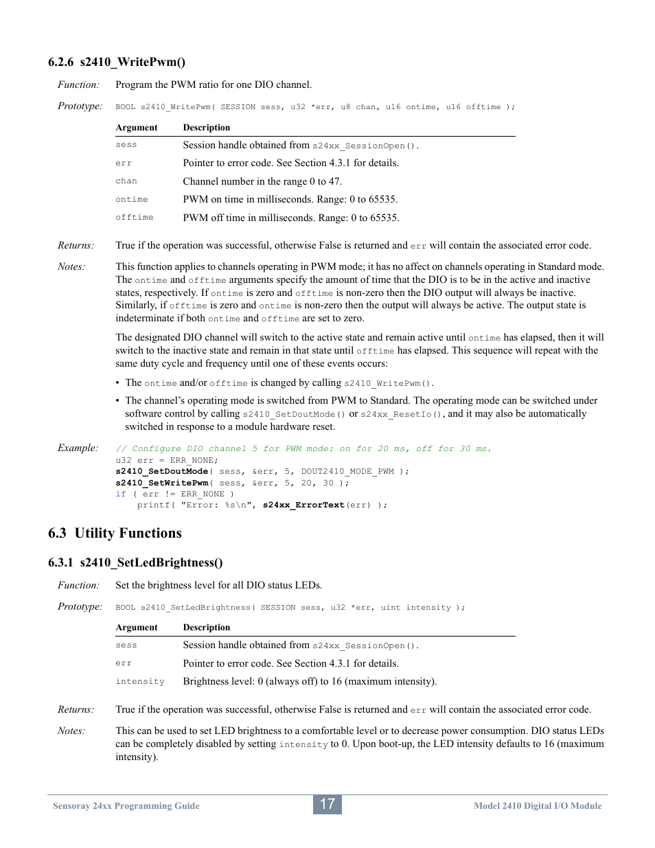 3 utility functions | Sensoray 2410 API User Manual | Page 21 / 39