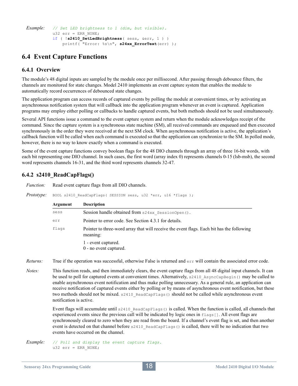 4 event capture functions | Sensoray 2410 API User Manual | Page 22 / 39