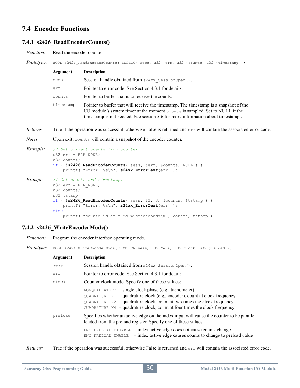 4 encoder functions | Sensoray 2410 API User Manual | Page 34 / 39