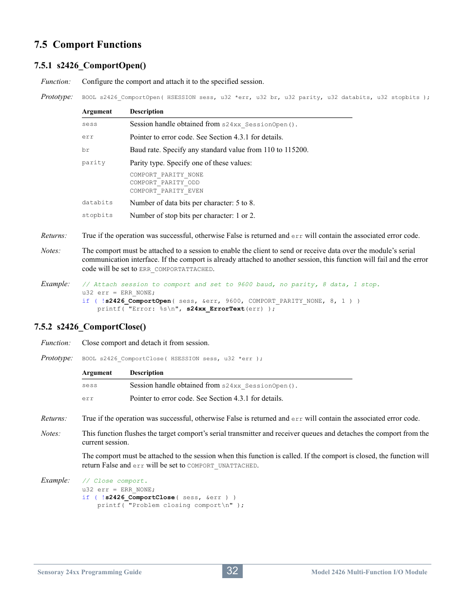 5 comport functions | Sensoray 2410 API User Manual | Page 36 / 39