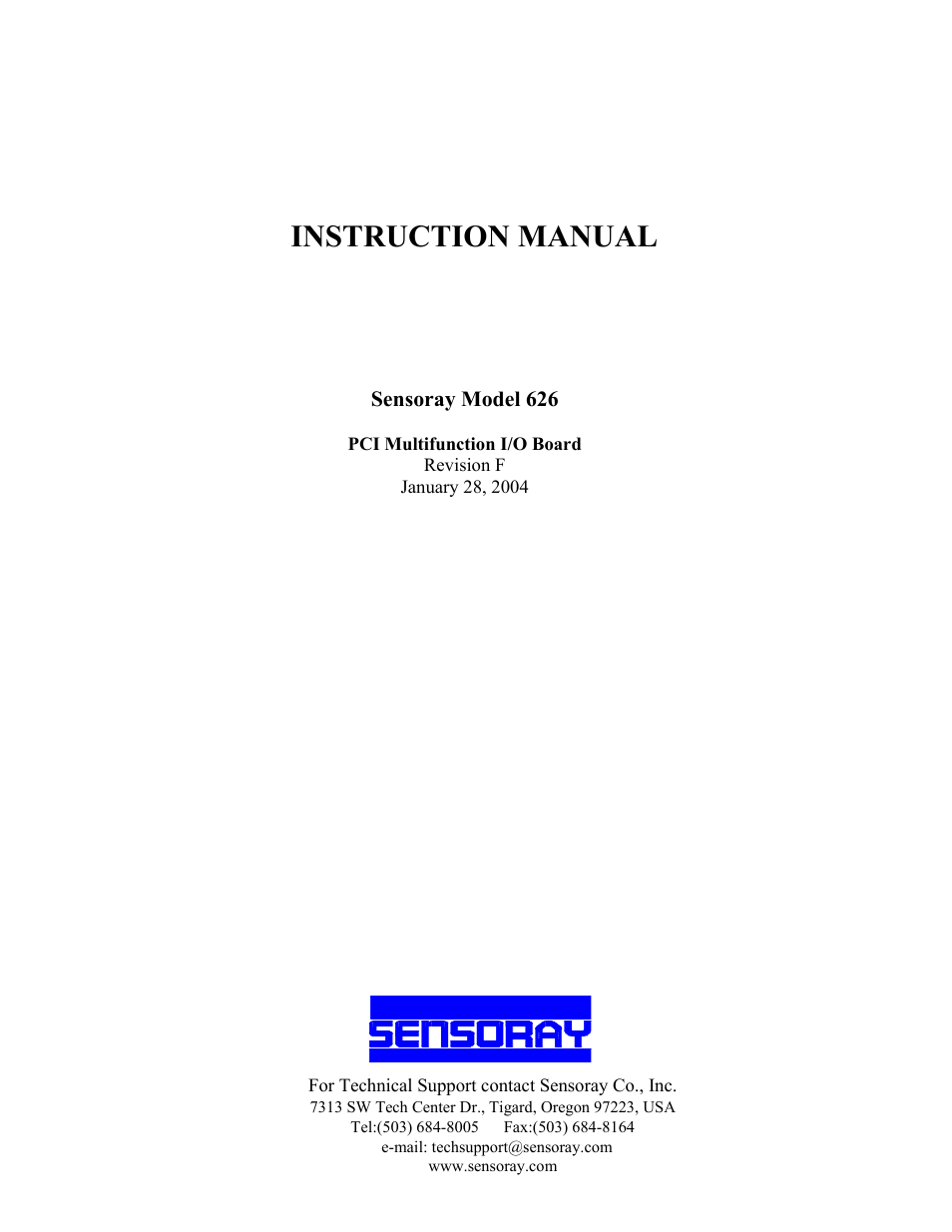 Sensoray 626 User Manual | 32 pages