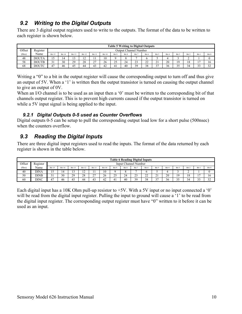 2 writing to the digital outputs, 3 reading the digital inputs | Sensoray 626 User Manual | Page 12 / 32