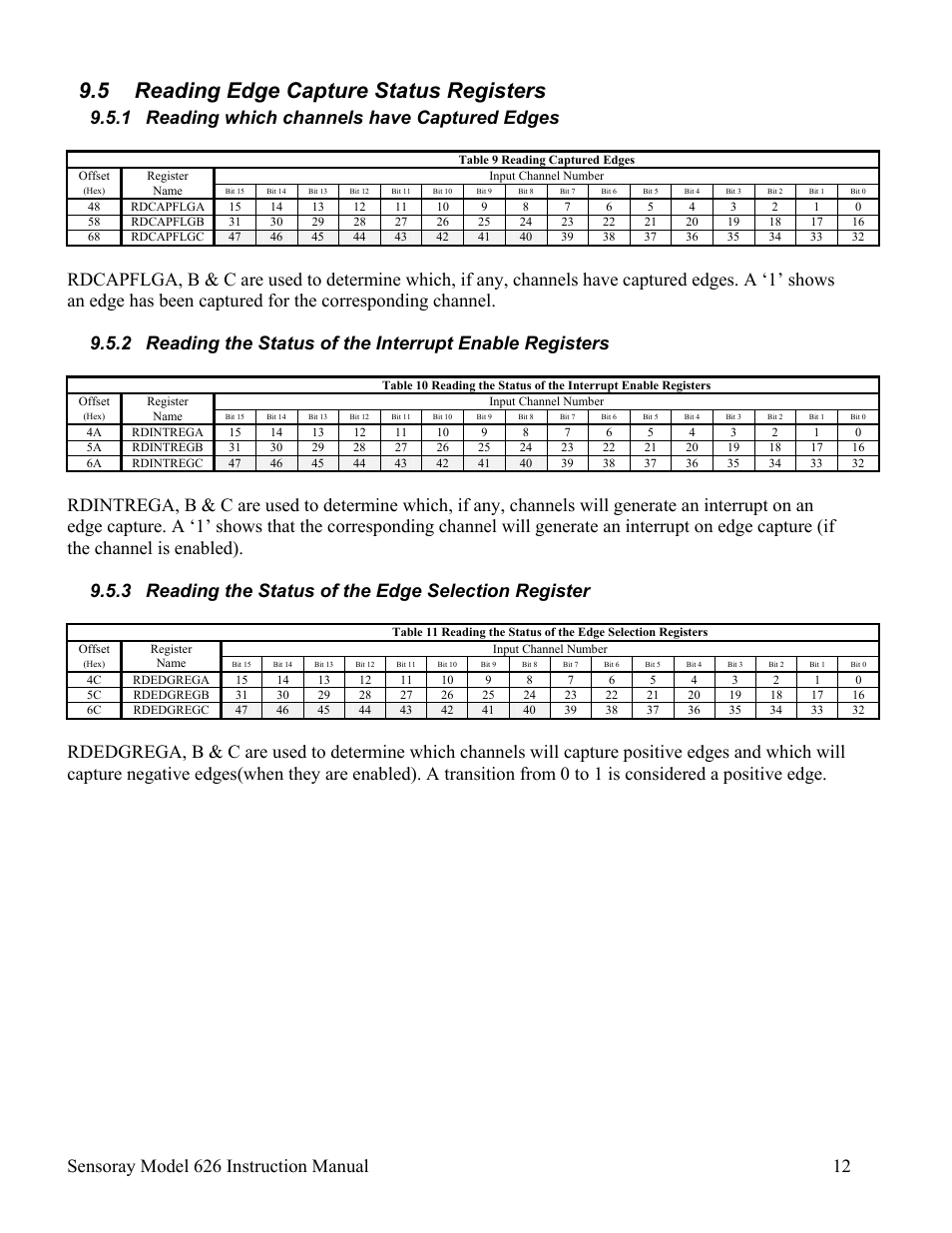 5 reading edge capture status registers, 1 reading which channels have captured edges | Sensoray 626 User Manual | Page 14 / 32
