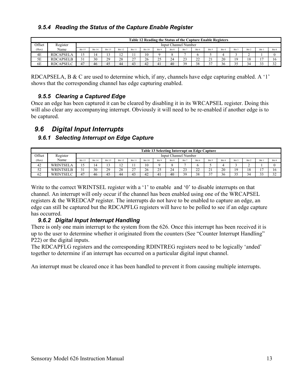 6 digital input interrupts, 1 selecting interrupt on edge capture | Sensoray 626 User Manual | Page 15 / 32