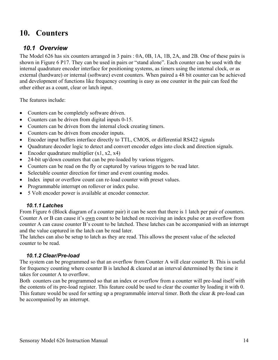 Counters | Sensoray 626 User Manual | Page 16 / 32