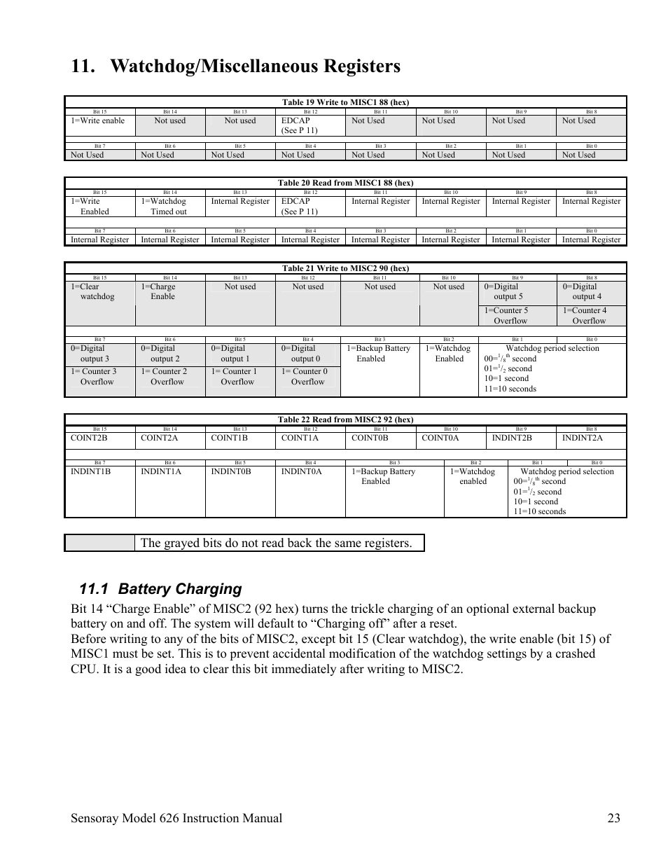 Watchdog/miscellaneous registers, 1 battery charging | Sensoray 626 User Manual | Page 25 / 32