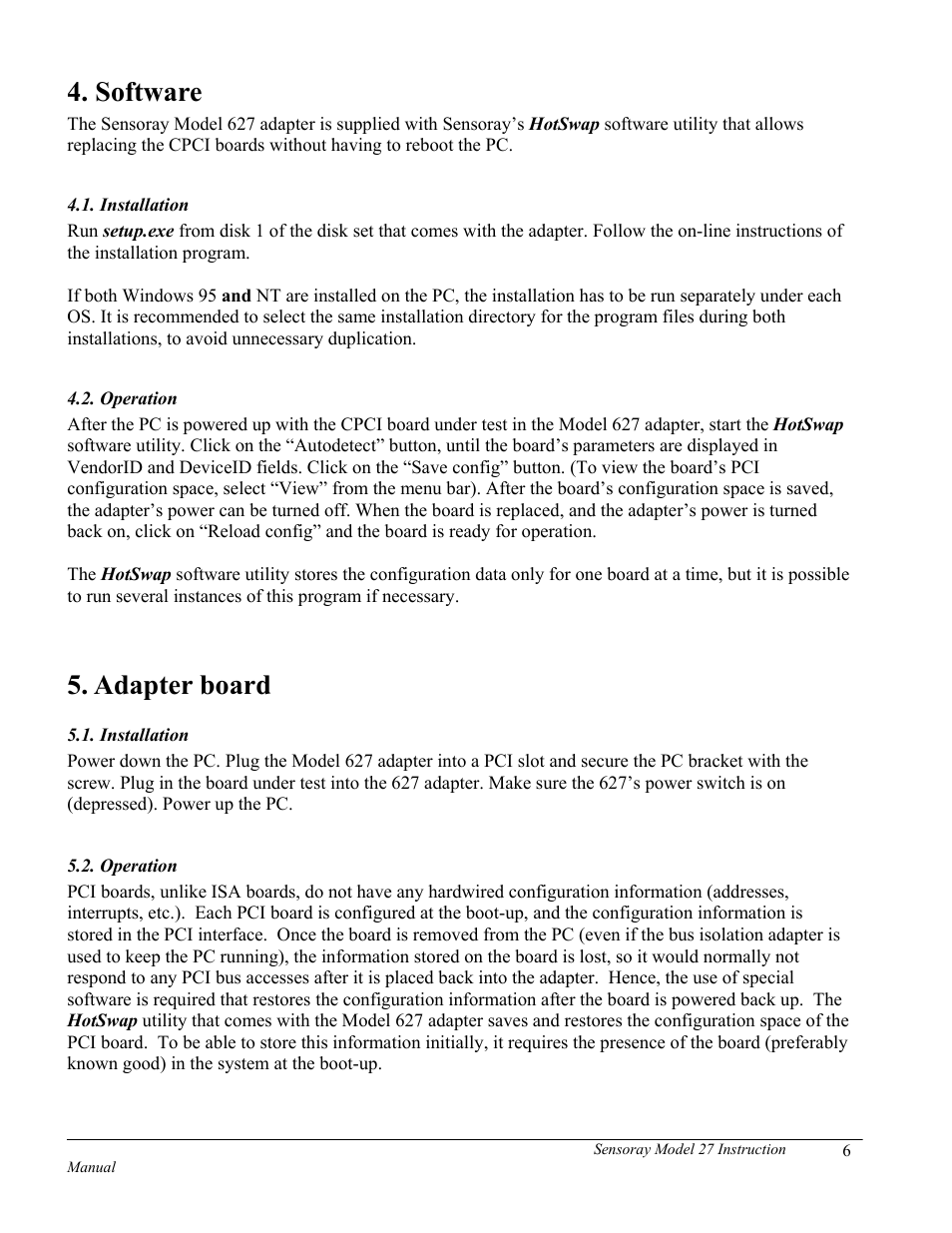 Software, Adapter board | Sensoray 627 User Manual | Page 5 / 6
