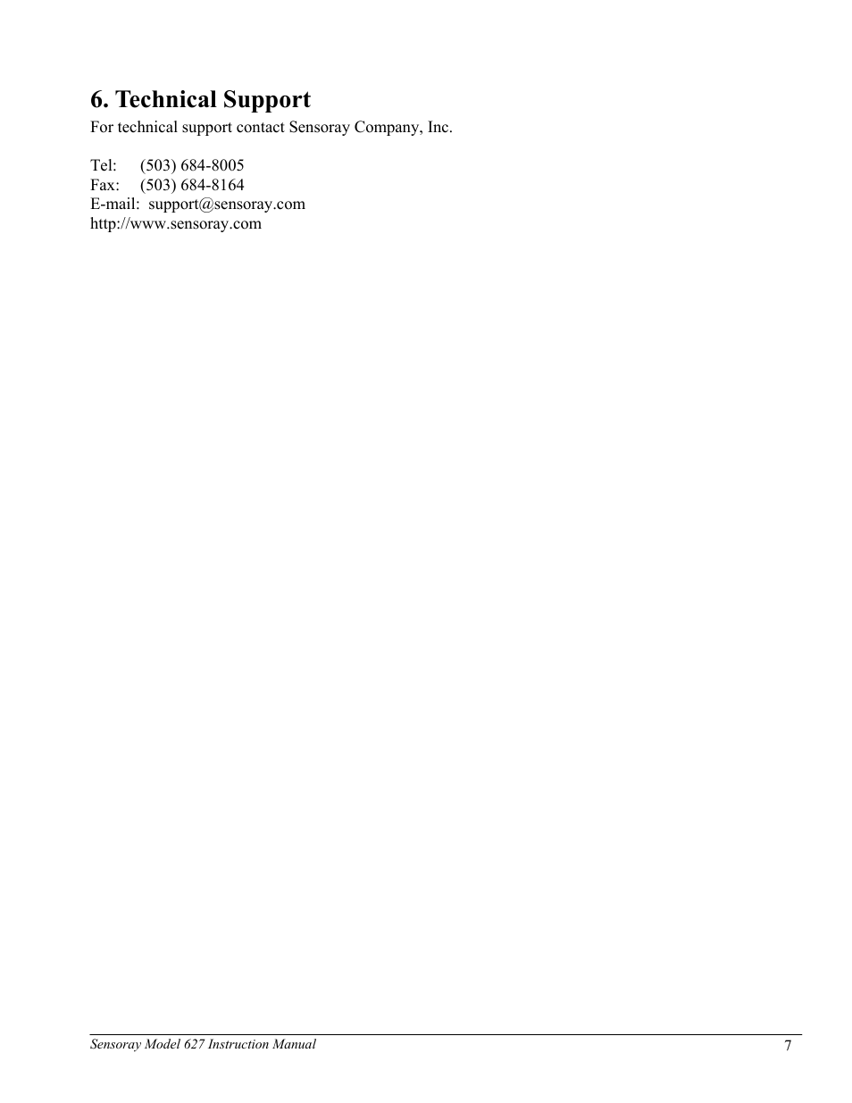 Technical support | Sensoray 627 User Manual | Page 6 / 6