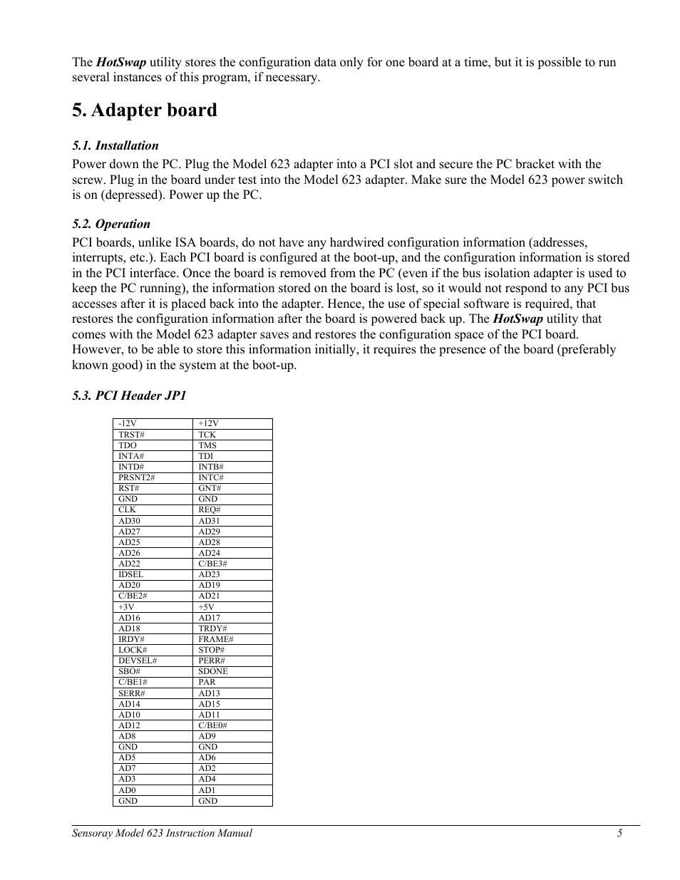 Adapter board | Sensoray 623 User Manual | Page 5 / 6