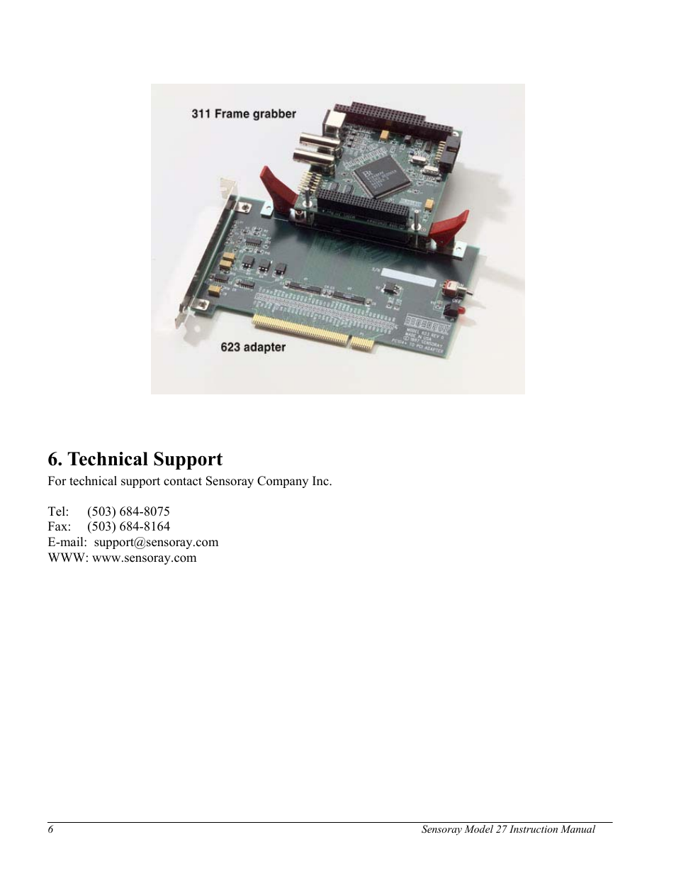 Technical support | Sensoray 623 User Manual | Page 6 / 6