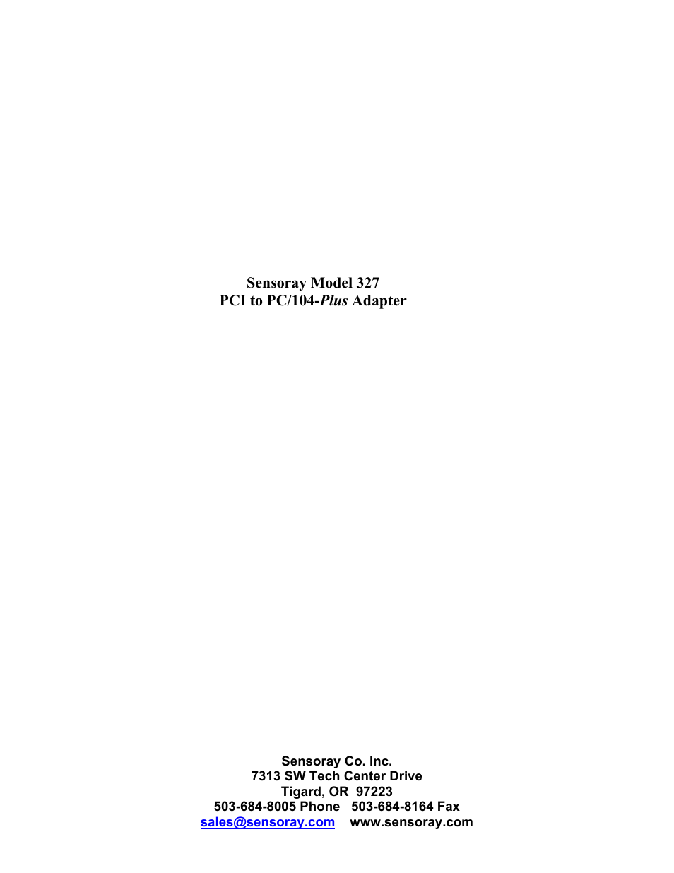 Sensoray 327 User Manual | 5 pages