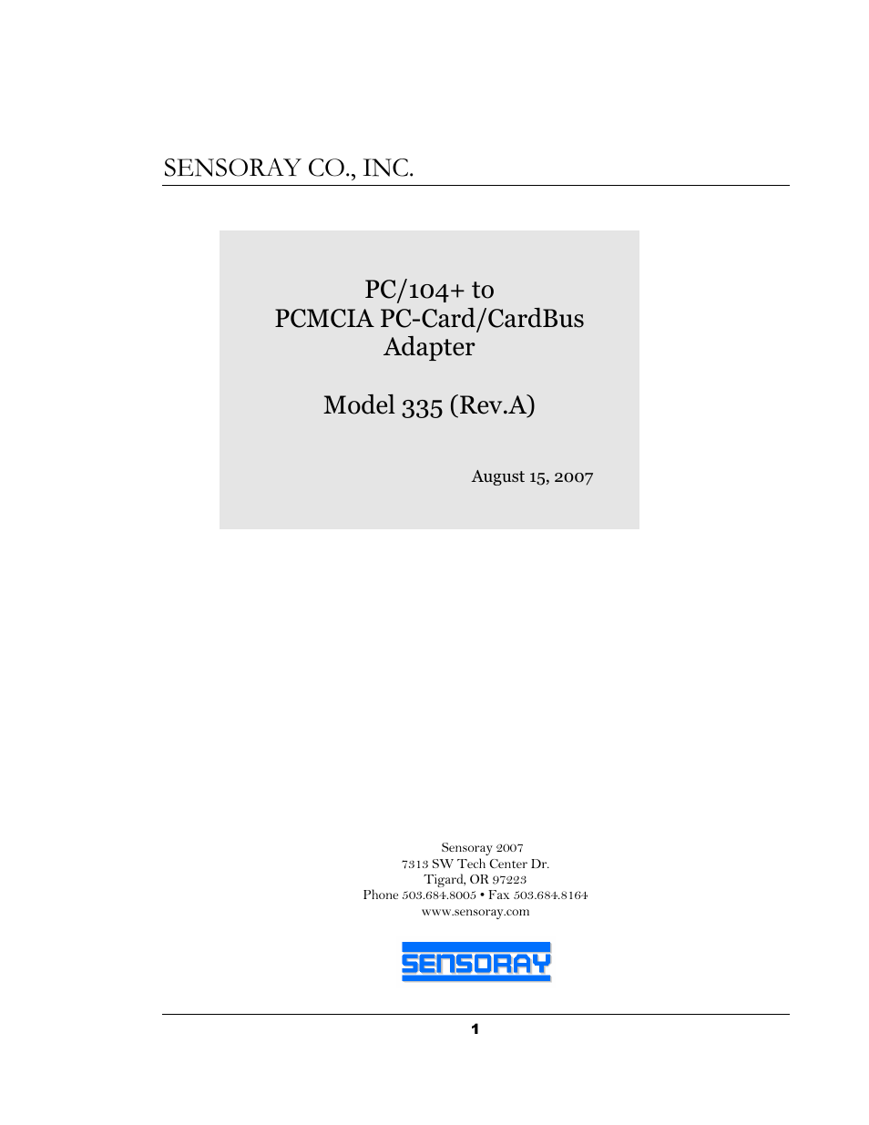 Sensoray 335 User Manual | 12 pages