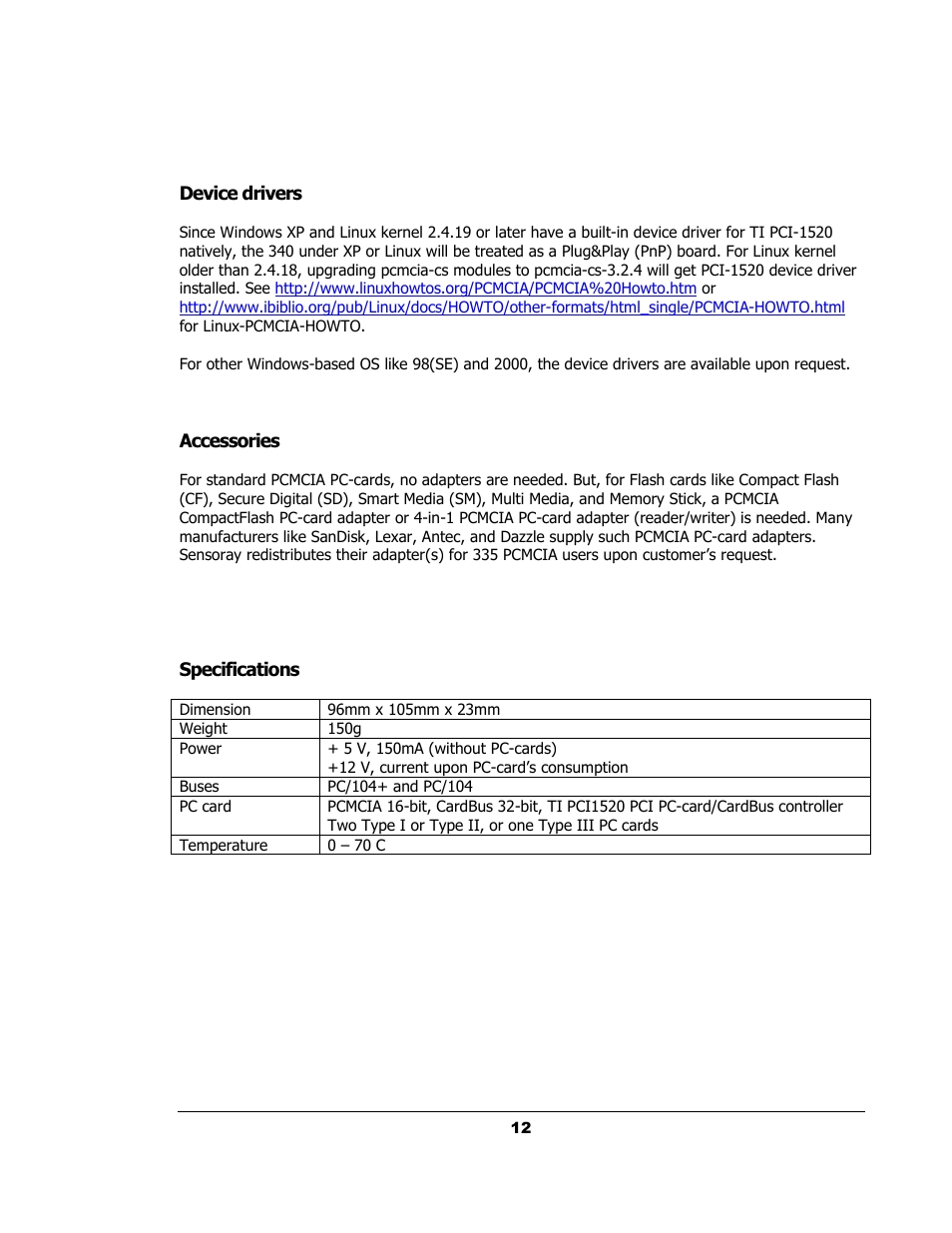 Sensoray 335 User Manual | Page 12 / 12