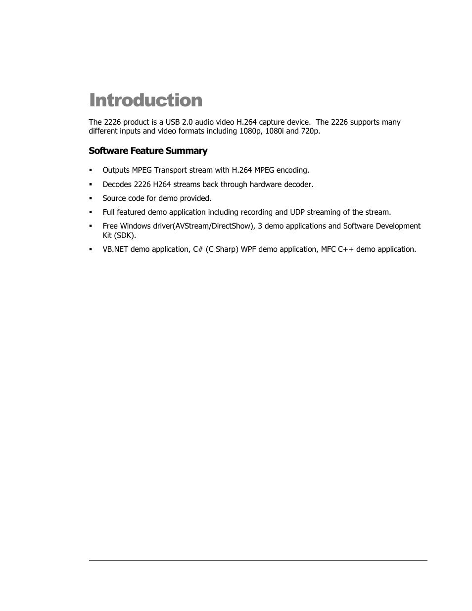 Introduction, Software feature summary | Sensoray 2224 Windows User Manual | Page 6 / 94
