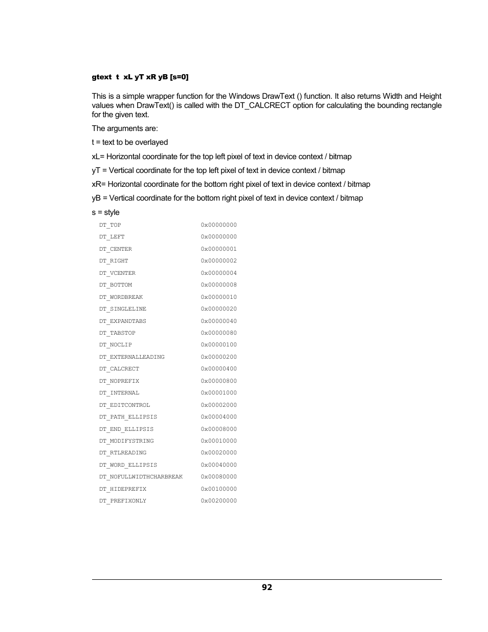 Gtext t xl yt xr yb [s=0 | Sensoray 2224 Windows User Manual | Page 92 / 94