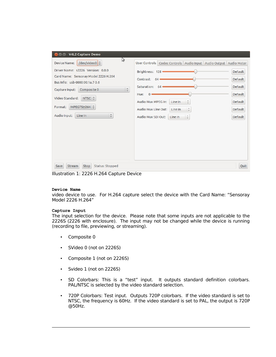 Device name, Capture input | Sensoray 2224 Linux User Manual | Page 6 / 16