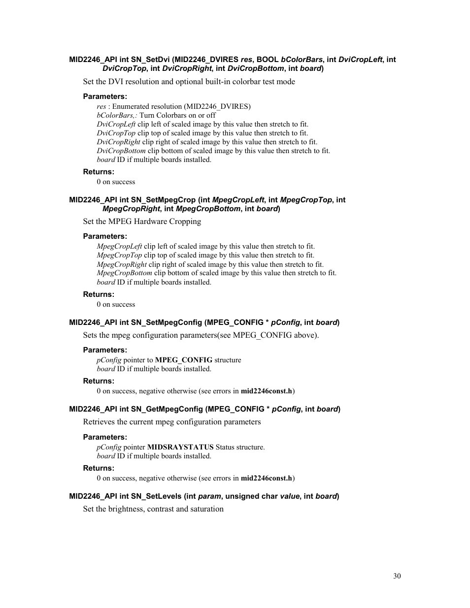 Parameters, Returns | Sensoray 2246 User Manual | Page 30 / 50