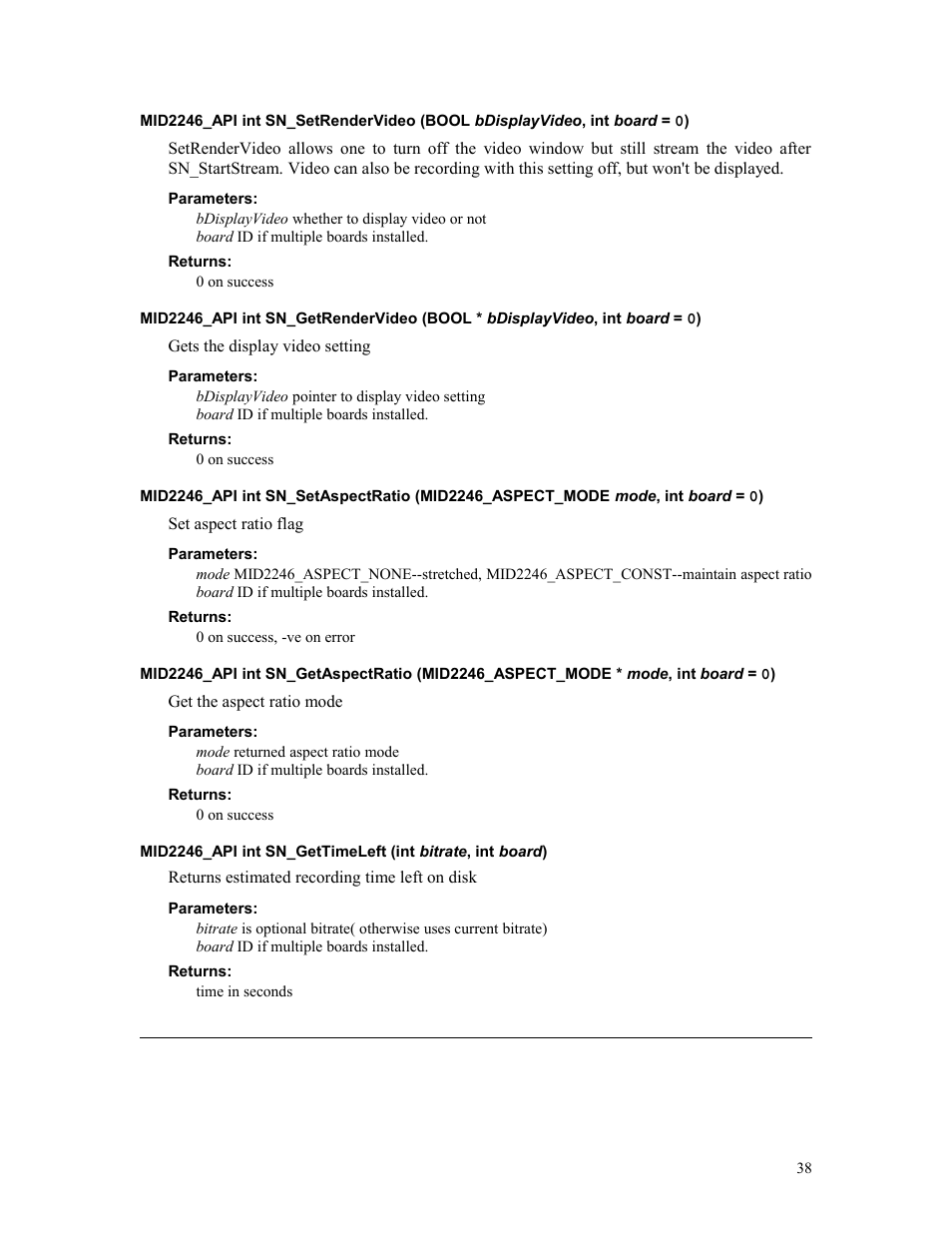 Parameters, Returns | Sensoray 2246 User Manual | Page 38 / 50