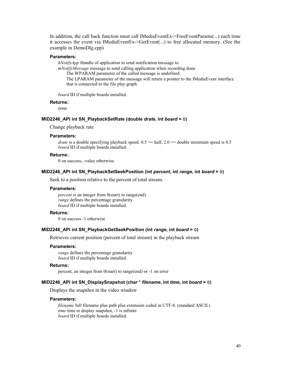 Parameters, Returns | Sensoray 2246 User Manual | Page 40 / 50