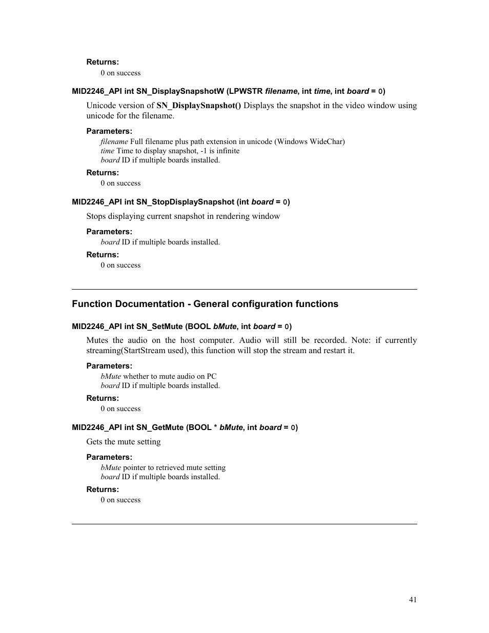 Returns, Parameters | Sensoray 2246 User Manual | Page 41 / 50