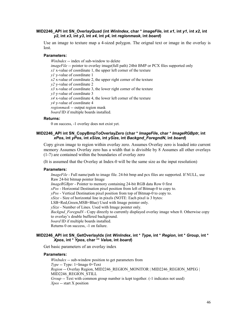 Parameters, Returns | Sensoray 2246 User Manual | Page 46 / 50