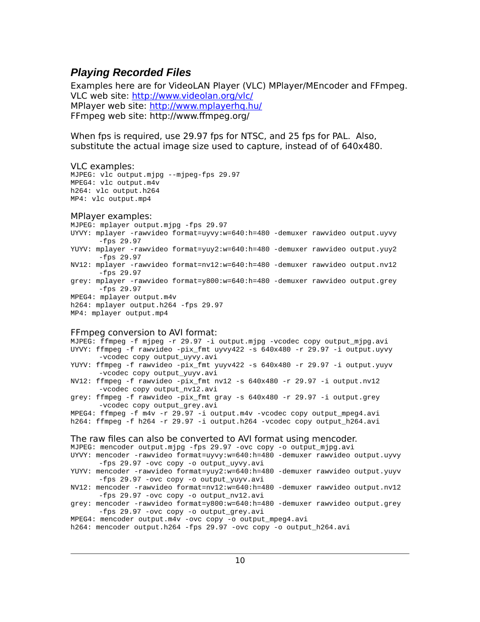 Playing recorded files | Sensoray 2253 Linux User Manual | Page 10 / 36