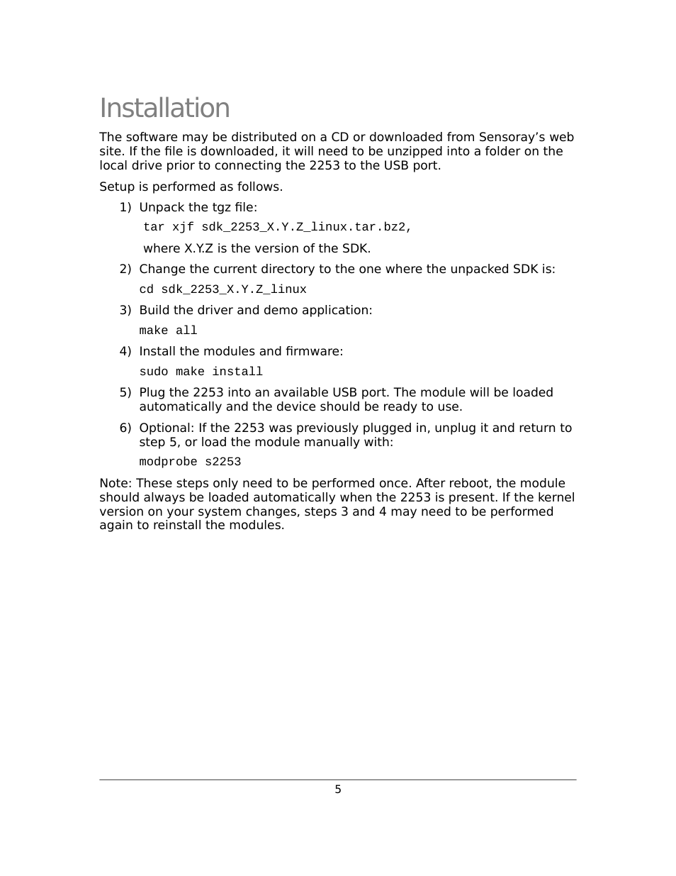 Installation | Sensoray 2253 Linux User Manual | Page 5 / 36