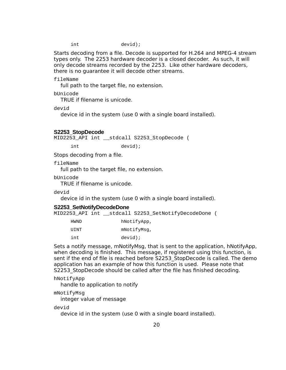 S2253_stopdecode, S2253_setnotifydecodedone | Sensoray 2253 Windows User Manual | Page 20 / 60