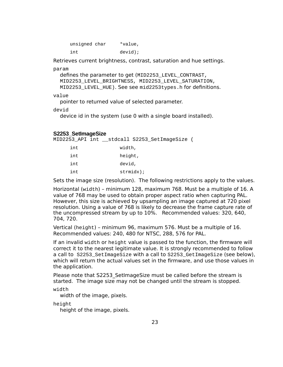 S2253_setimagesize | Sensoray 2253 Windows User Manual | Page 23 / 60