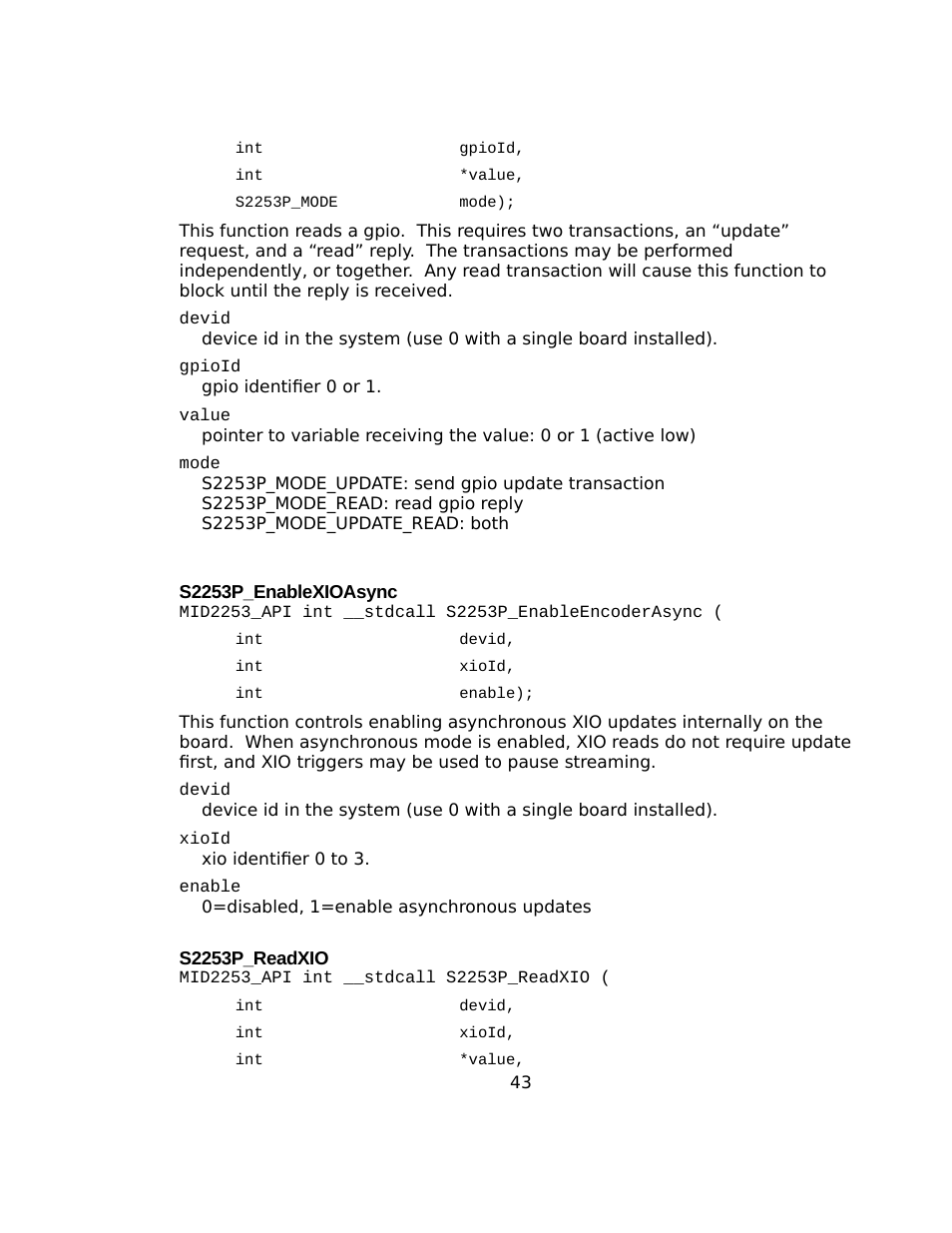 S2253p_enablexioasync, S2253p_readxio | Sensoray 2253 Windows User Manual | Page 43 / 60