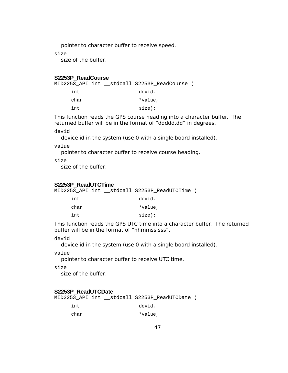 S2253p_readcourse, S2253p_readutctime, S2253p_readutcdate | Sensoray 2253 Windows User Manual | Page 47 / 60