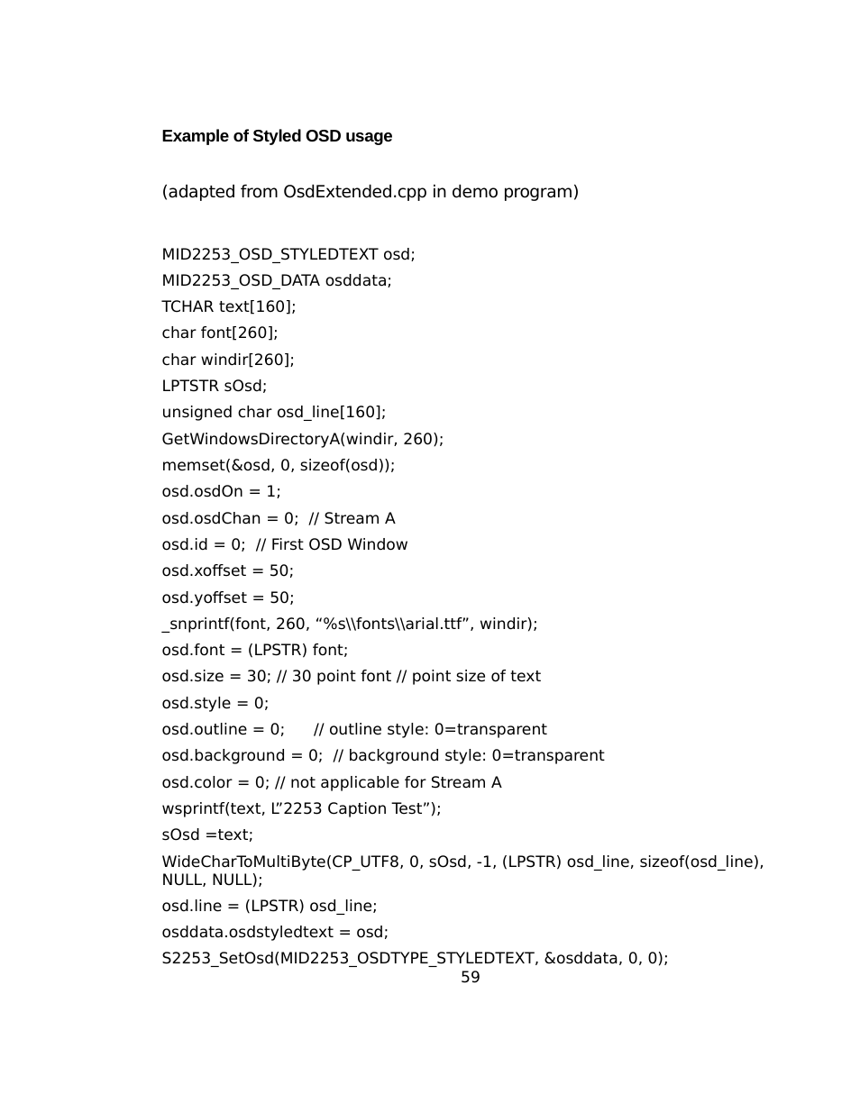 Example of styled osd usage | Sensoray 2253 Windows User Manual | Page 59 / 60