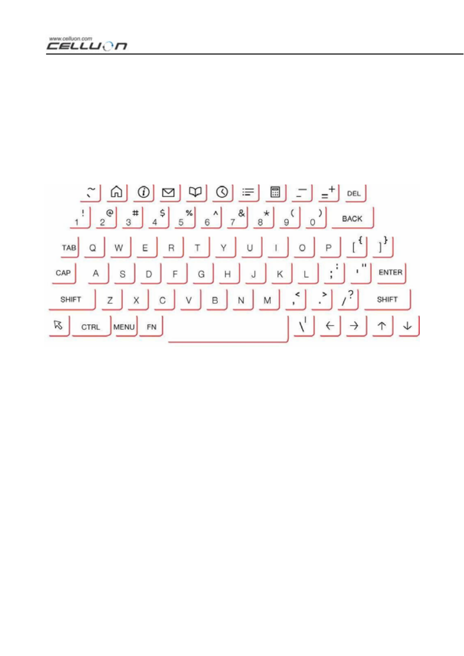 Keyboard layout | Celluon BLUETOOTH CL800BT User Manual | Page 55 / 66