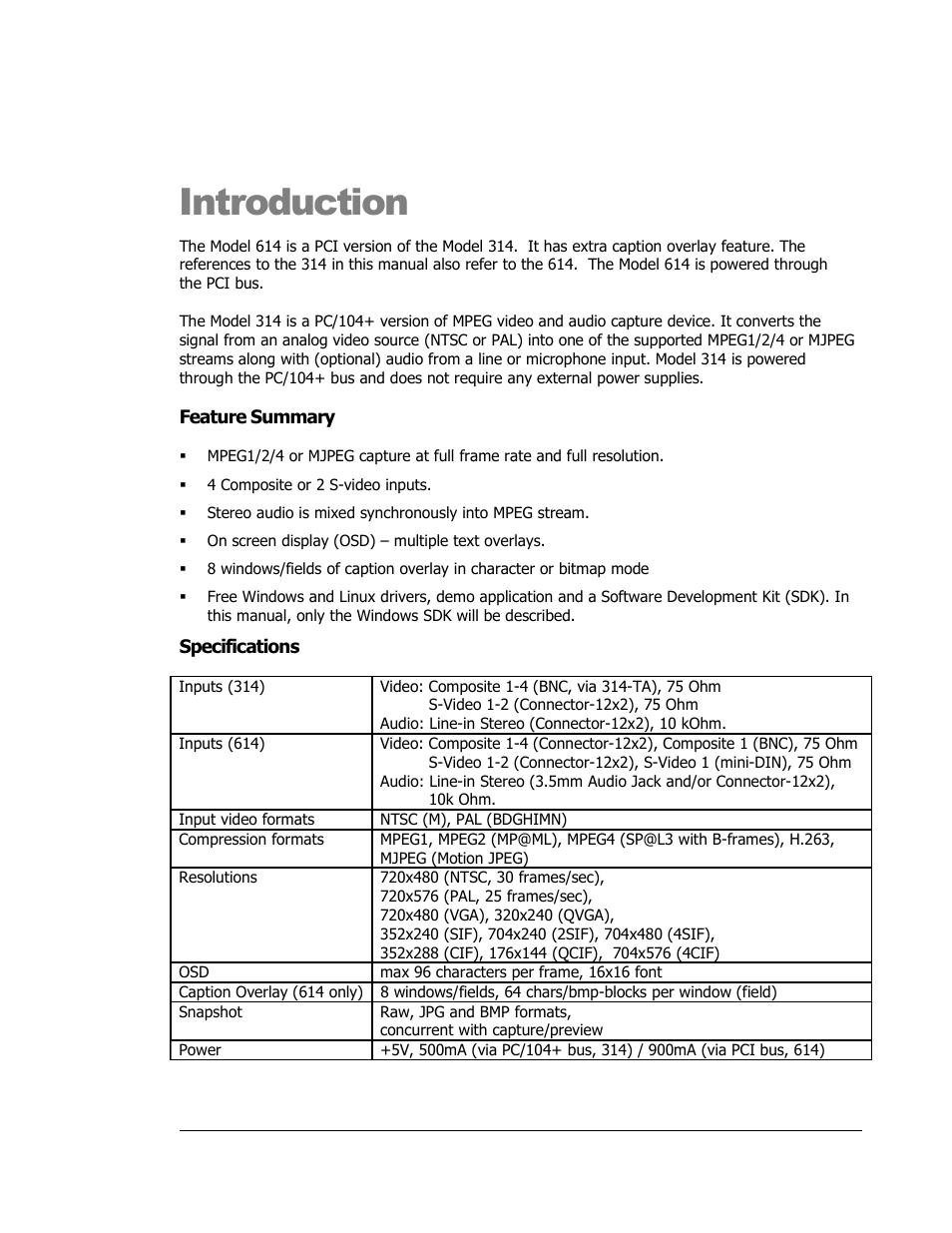 Introduction | Sensoray 614 Windows User Manual | Page 5 / 35