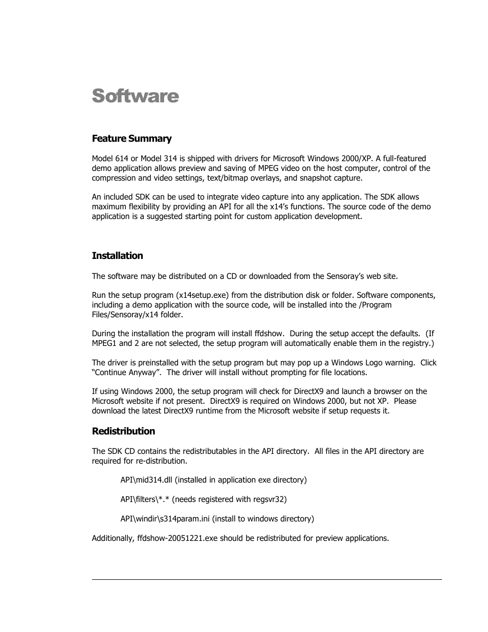 Software | Sensoray 614 Windows User Manual | Page 6 / 35