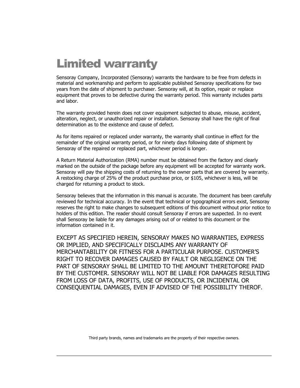 Limited warranty | Sensoray 812 Windows User Manual | Page 3 / 21