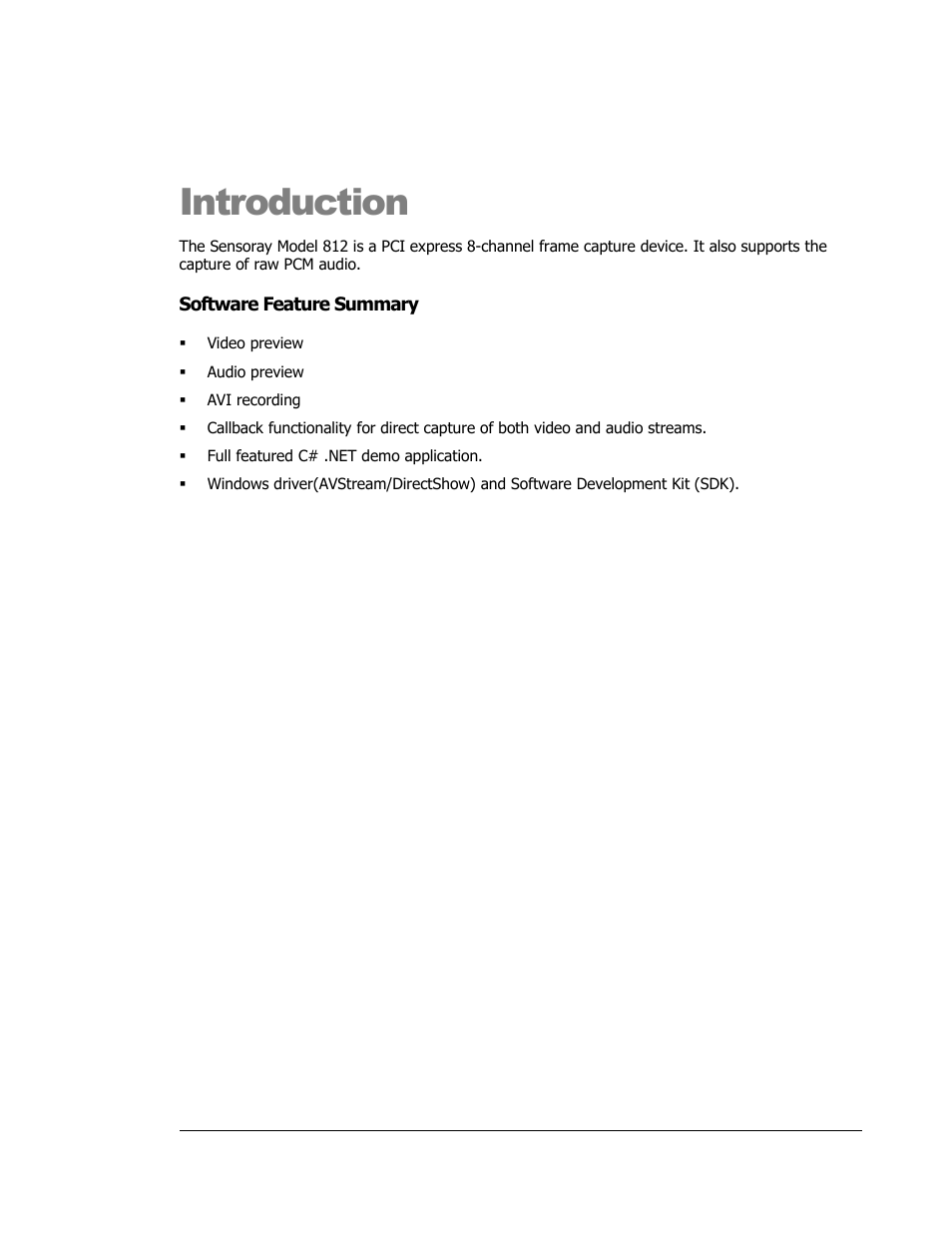 Introduction, Software feature summary | Sensoray 812 Windows User Manual | Page 4 / 21