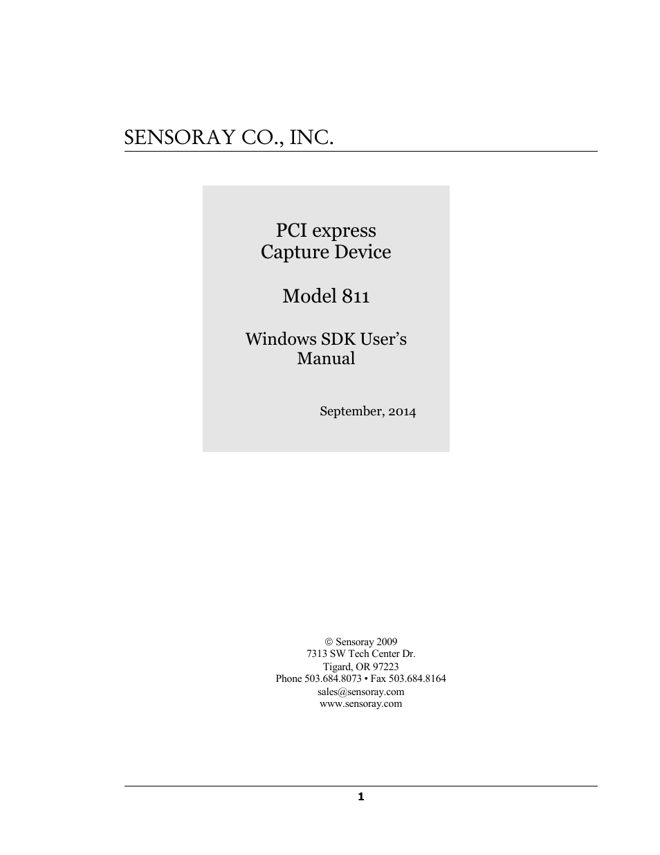 Sensoray 811 Windows SDK User Manual | 23 pages